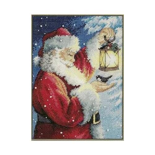 14/22/25ct Lovely Counted Cross Stitch Kit Santas Feathered Friend Santa and Bird Lantern Christmas night DIM 08831