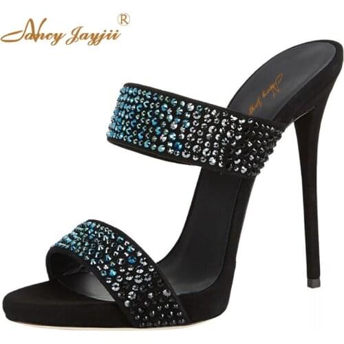 Nancyjayjii Summer Women Sexy High Heels Black Open Toe With Rinestone Sandals Dress&Party Shoes Woman,zapatillas con taco mujer