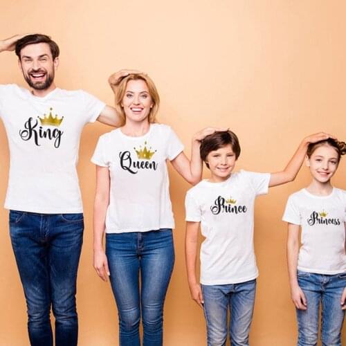 New King Queen 1pc Family Look Cotton T-shirt Mother Father Baby Matching Family Matching Outfits Look Mommy and Me Shirt