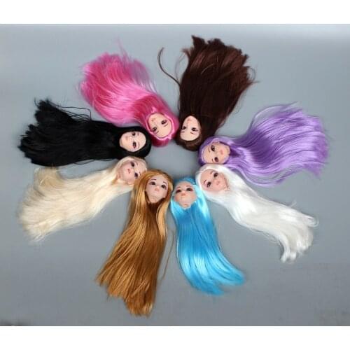 New 3D Real Eyes make-up Doll Head with Curly Straight Thick Hair Accessories For DIY Cosplay Barbie Doll Gift Toys for Girls