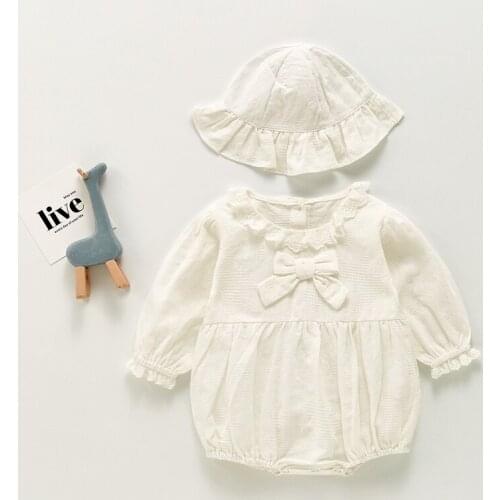 Autumn New Kids Girls White Color Romper With Hat