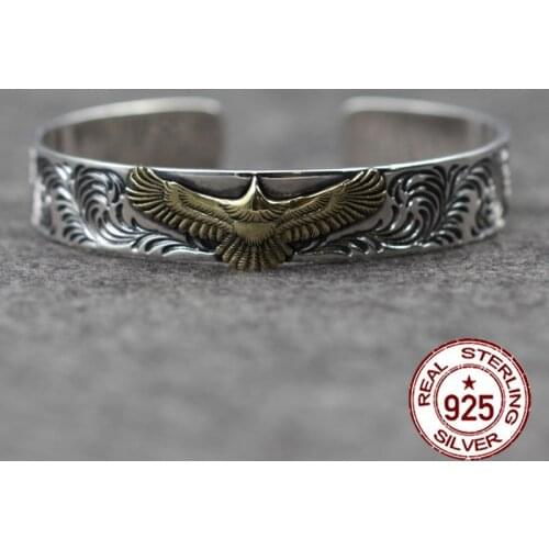 925 sterling silver open bracelet personalized retro fashion Indian style rose flower Brass Eagle bracelet to send gift of love