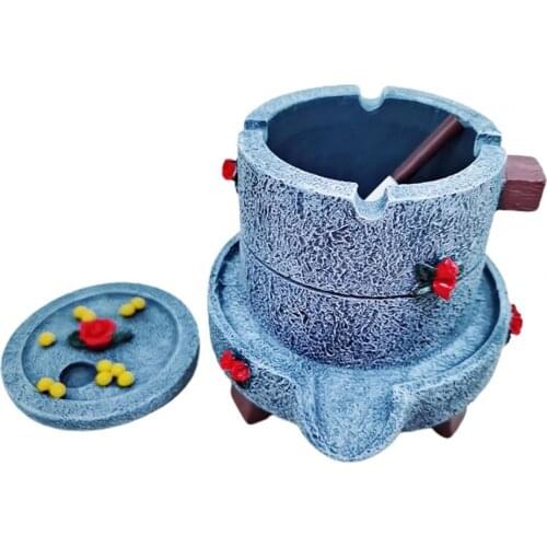 Incense Ashtray Innovative Large Capacity Resin Realistic Blue Stone Mill Shape Ash Holder Eye-catching Resin Craft Home Decor