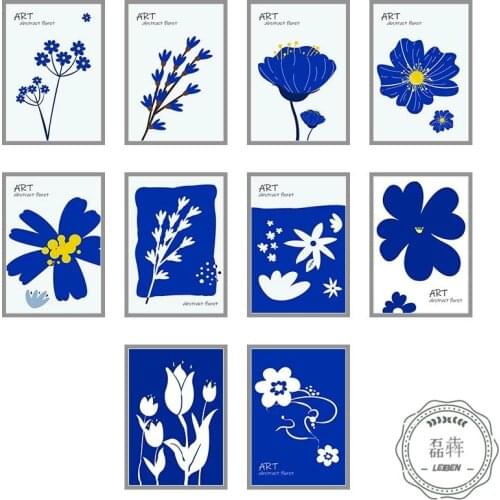Cartoon Blue Flowers Poster Modern Art Minimalist Picture Wall Art Canvas Painting Nordic Prints for Kids Room Home Decor Design