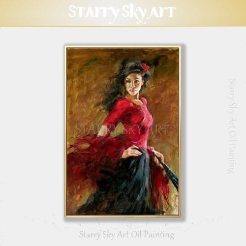 Gifted Artist Pure Hand-painted High Quality Impressionist Spain Lady Oil Painting on Canvas Spanish Dancer Figure Oil Painting