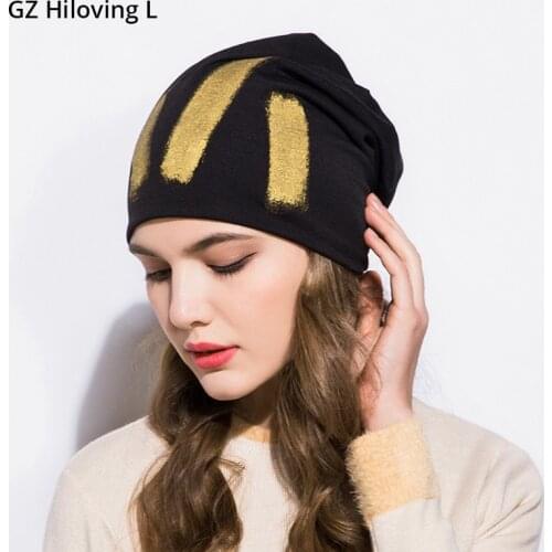 GZHilovingL New Winter Women Hats Cap 2018 Gold Metallic Thin Slouch Beanies Spring Autumn Unisex Men Hip Hop Soft Polyester Hat