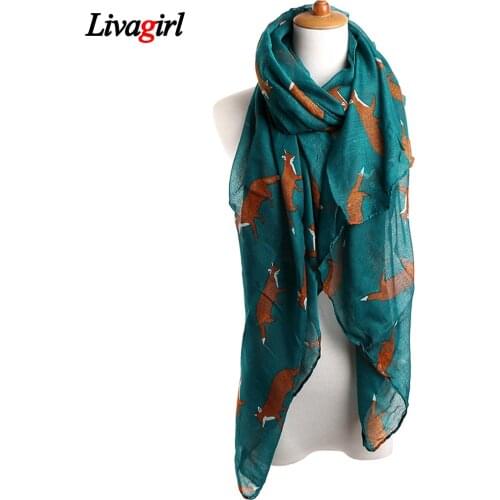2017 New Fashion Women Scarf Vintage Fox Animal Print Infinity Ring Wraps Long Soft Cotton Voile Bufandas Mujer Pashmina Shawls