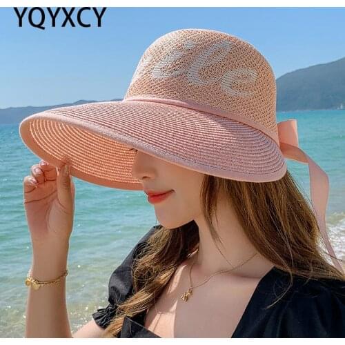 YQYXCY Summer Hats For Women Empty Top Sun Protection Outdoor Sunshade Sun Hat Female Letter Print Foldable Wide Brim Sunhat New