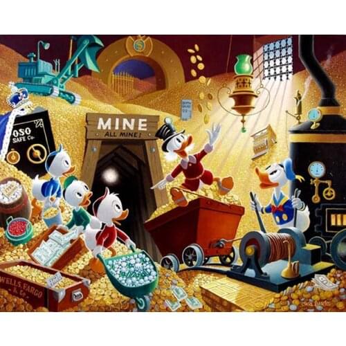 Modern cartoon cute ducks gold money Jewelry scenery canvas prints oil painting printed on canvas kids room decoration picture