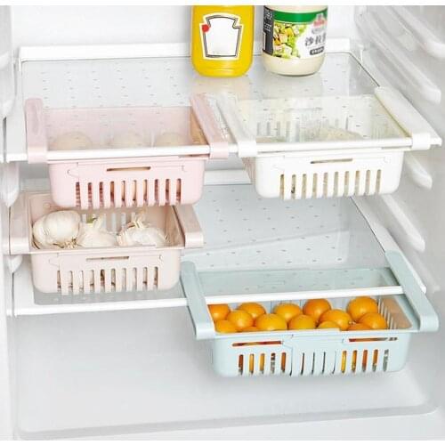 Refrigerator Storage Drainer Rack Adjustable Kitchen Pull-out Drawer Organiser Shelf Freezer Saver Basket Fridge Holder Spa W6T3