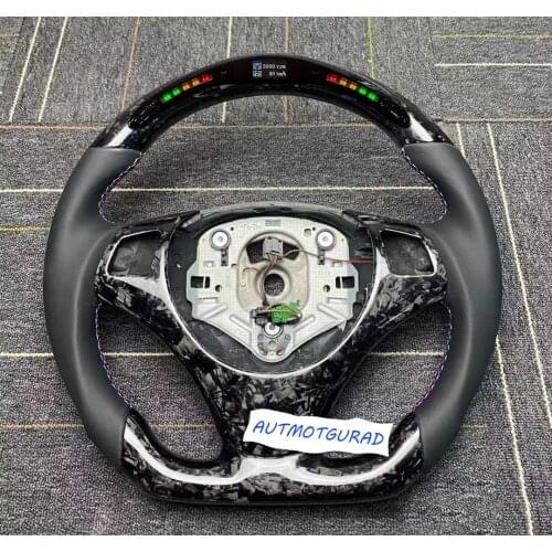 LED Forged Carbon Fiber Sreering Wheel Leather For BMW E90 E91 E92 E93 320i 325i 330i 335i E87 120i 130i 120d No Paddle