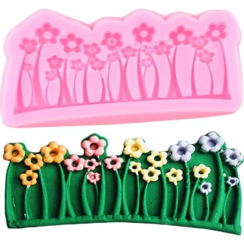 Grass Flower Cake Border Silicone Molds Cupcake Topper Fondant Cake Decorating Tools Chocolate Candy Clay Cookie Baking Moulds