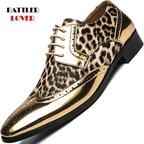 Patent Leather Leopard Shoes For Men Pointed Toe Oxford Dress Shoes Male Fashion Formal Footwear Business Party Prom Footwear