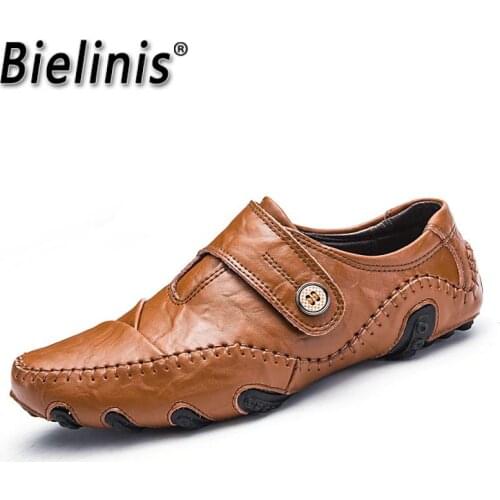 Fashion Leather Men Shoes Comfortable Casual Breathable Loafers Men Genuine Leather Moccasins Flat Men Shoes Waterproof Footwea