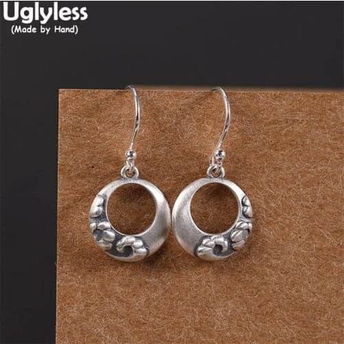 Uglyless Embossed Waves Earrings for Women 925 Silver Circles Earrings Vintage Ethnic Brincos Retro Thai Silver Jewelry Handmade