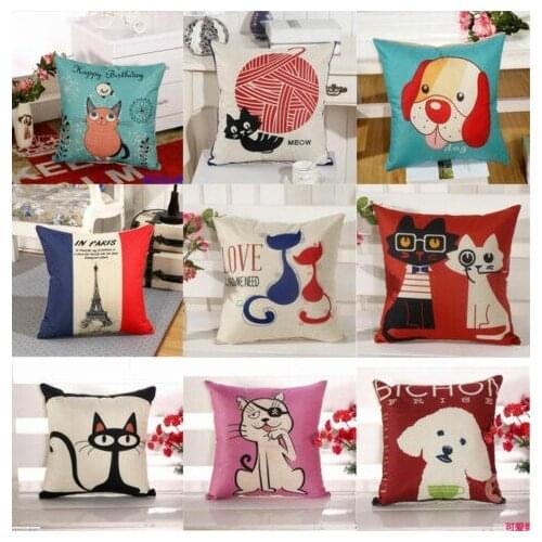 Vintage Cotton Linen Pillow Case Waist Throw Soft Back Cushion Room Gifts Single Sides Printing Cover