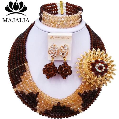 Majalia Fashion Nigeria Wedding africa beads jewelry set brown necklace bracelet Bridal Jewelry set CX-078