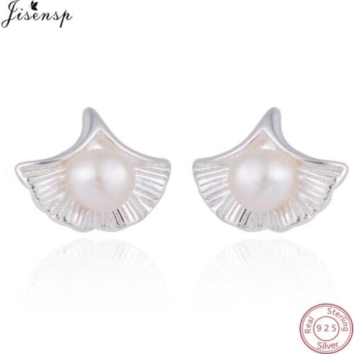 Jisensp 925 Sterling Silver Fashion Ginkgo Biloba Plant Earrings for Women Girls Wedding Jewelry Statement Leaf Stud Earrings