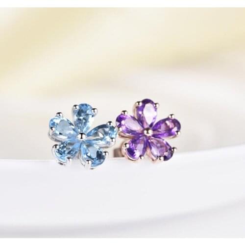 925 Sterling Silver Stud Earrings Women Multicolor Zircon Flower Rose Gold Earring Girl Jewelry Gift Party Accessories KOFSAC