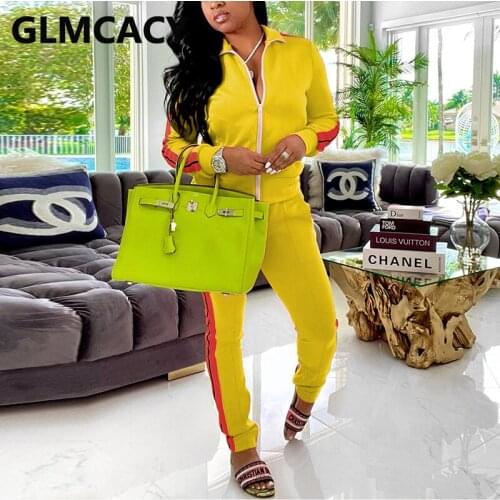 Women Two Piece Side Striped Tracksuit Long Sleeve Zip Up Jacket & Slim Pants Set