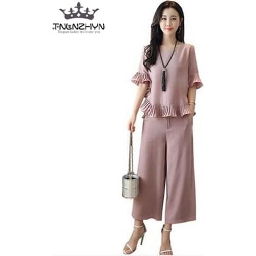 Tnlnzhyn 2019 Spring Summer Women Suit 2 pieces Set loose flare Sleeves Tops + pants Sets for casual ladies Suit Sets Y285