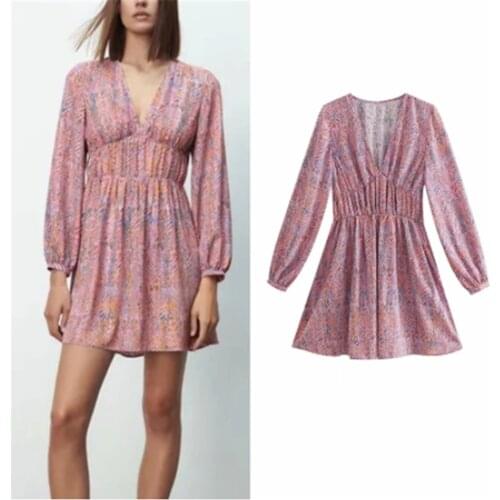 ZA Mini Dress 2021 Summer Women Long Sleeve V-Neck Sexy Elegant Party Vestidos Tight X-Line Girls Dress Outwear