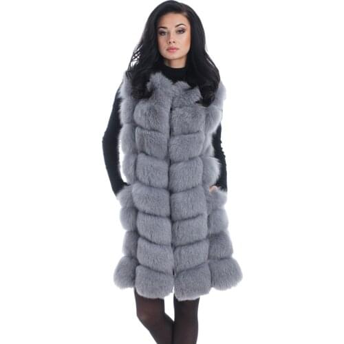 90 CM Medium Long Artifical Fox Fur Vest Women Winter Fashion Faux Fox Fur Vests Woman Warm Fake Fox Fur Coats Female
