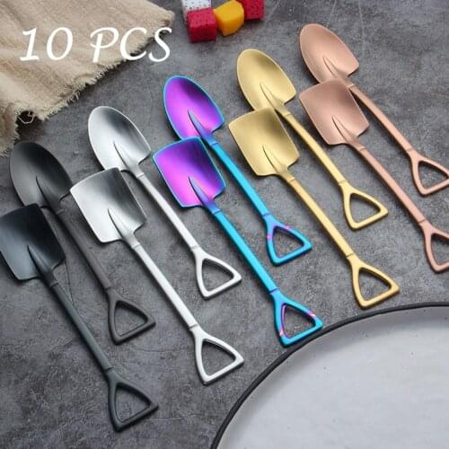 10Pcs Stainless Steel Shovel Spoon for Coffee Dessert Fruit Ice Cream Watermelon Creative Fashion Tea Spoon Metal Spoon
