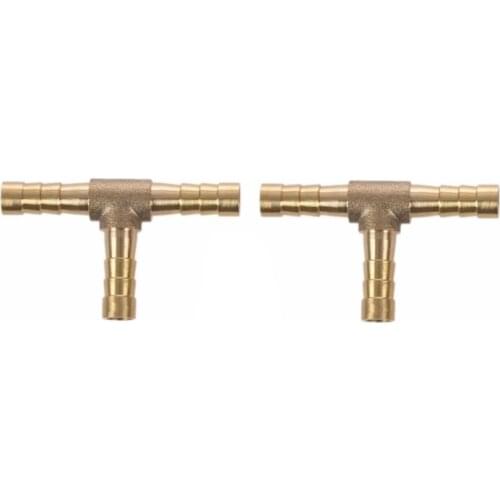 2pcs Air Fuel Water 3-Way Brass Tee T Fitting Hose Barb Connector