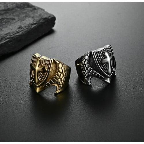 2021 New Arrival Big Large Wide Surface Cross Domineering Shield Rings For Street Men Boy Stainless Steel Hyperbole Cool Present