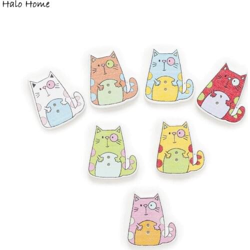30pcs Cute Cat Wood Buttons for Sewing Scrapbooking Clothing Headwear Handmade Crafts Home Decor Accessories DIY 26mm