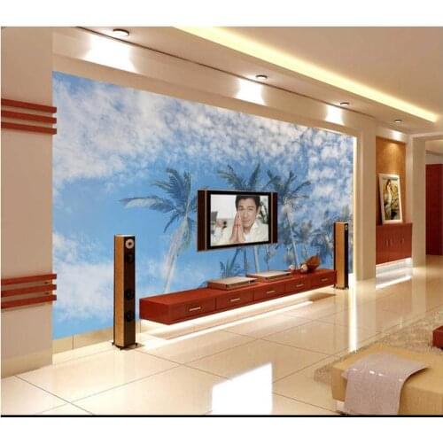 3D wallpaper custom mural 2015 The blue sky white cloud TV setting wall of palm trees beauty non-woven wallpaper room decoration