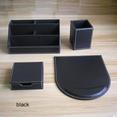 4PCS/set PU leather wood office desk organizer stationery holder organizer organizador de escritorio y papeleria black brownK219