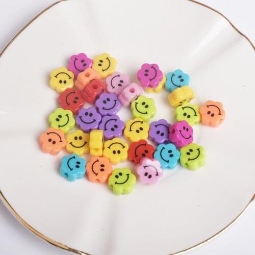 10pcs/bag 10mm Mixcolor Flower Smiley Acrylic Beads Spacer Beads for Diy Jewelry Making Findings Supplies