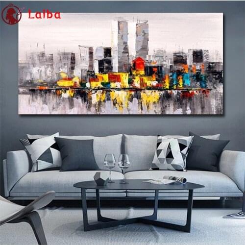 5D DIY diamond painting Abstract art, golden city landscape cross stitch full square round diamond Emeroidery mosaic painting