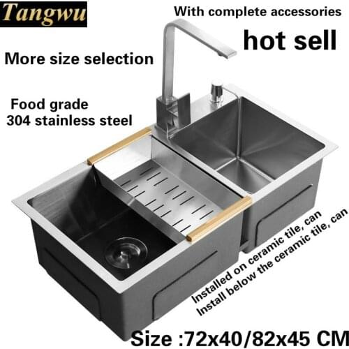 Free shipping Kitchen sink 4 mm thick food grade 304 stainless steel ordinary large single slot durable hot sell 72x40/82x45 CM