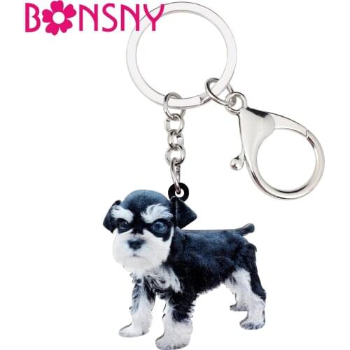 Bonsny Statement Acrylic Cute Mini Schnauzer Dog Key Chain Keychains Fashion Jewelry For Women Girls Bag Car Pendant Charms Gift