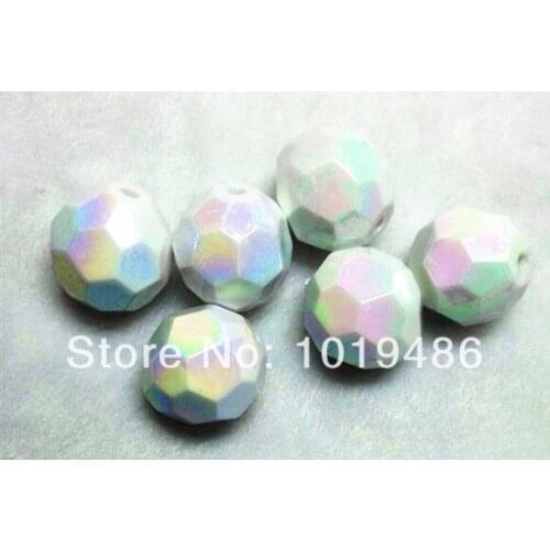 Free shipping!Big 20MM AB White Color 100pcs A Lot Acrylic Faceted Hexagon Beads,Solid Round Acrylic beads for Chunky Necklace