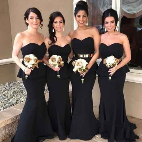 Black Cheap Bridesmaid Dresses Under 50 Mermaid Sweetheart Backless Long Wedding Party Dresses