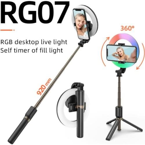 RGB Ring Fill Light Selfie Stick Foldable Tripod Extendable Monopod With Bluetooth Remote For Video Live Travel Broadcast Phone