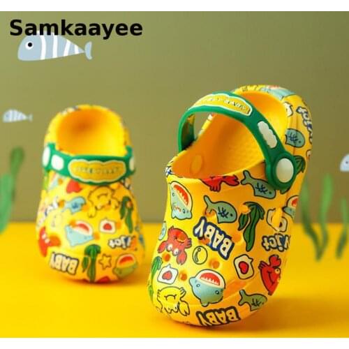 2-10Y Kids Mules Clogs Summer Girls Boys Sandals Cartoon Crab Beach Slippers Flat Non-Slip Children Indoor Home Garden Shoes Y17