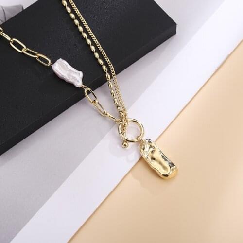 Dorado 2021 Korean Kpop Natural Pearl Necklace For Women Double Layer Chain Asymmety Toggle Clasp Circle Fashion Banquet Jewelry