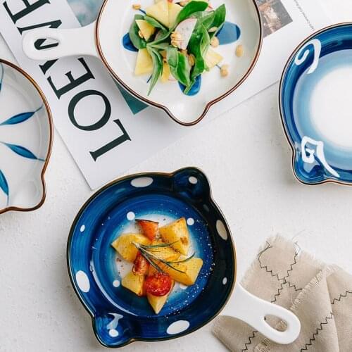 Baking Dish with Handle Nordic Ceramic Dinner Plates Dish Steak Salad Tray Round Square plates Serving Plates for Steak Pasta