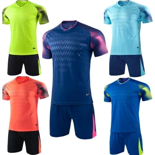 Men short sleeve green soccer jersey blue adult football uniform orange kids soccer shirt boy sport jerseys set DIY name number