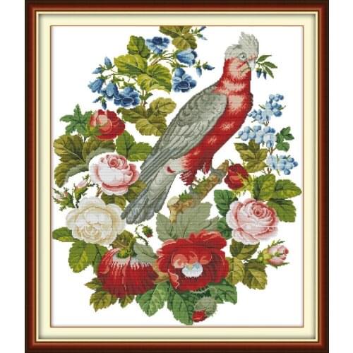 Joy Sunday Parrots And Flowers Cross Stitch Kits Counted Printed Pattern 11&14CT DIY Embroidery Needlework Sets Decor Baby Room