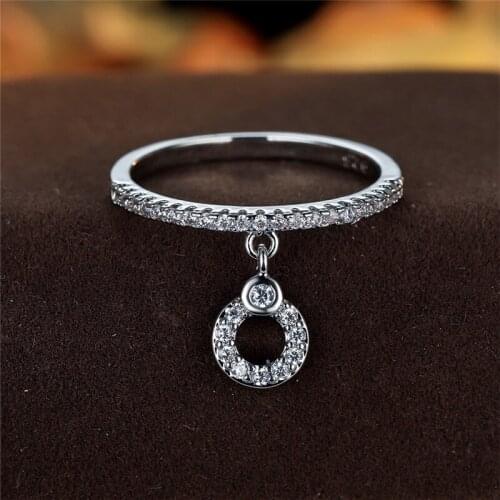 Cute White Zircon Small Stone Ring Boho Gold Silver Color Wedding Ring Simple Fashion Hollow Round Pendant Rings For Women Party