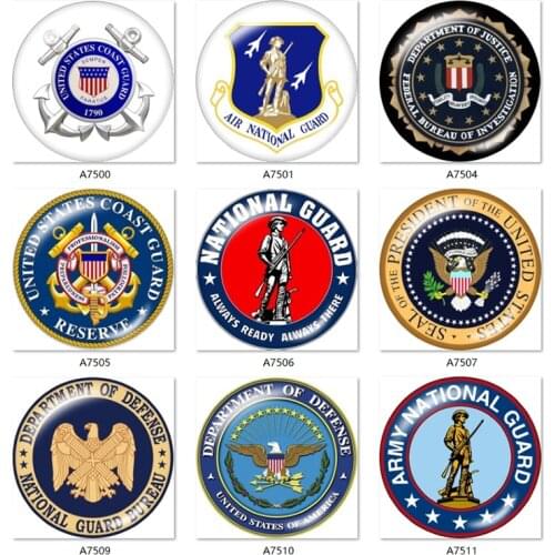 ARMY NATIONAL GUARD 12mm/18mm Round glass cabochon flat back Making findings snap button jewelry A7500