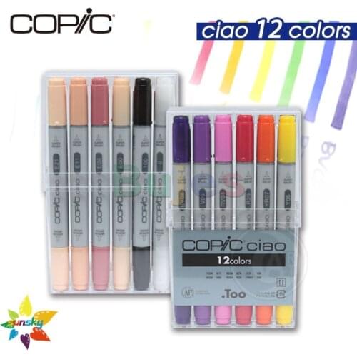 COPIC Ciao Third generation Double headed Marker pen 12 color Basic color Skin color package Square head and soft head