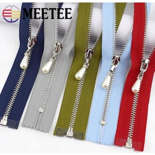 Meetee 2pcs 20cm Close 40/50/60/70cm Open-End 3# Metal Zipper Pearl Slider Puller Zip for Sewing Clothing Decor DIY Crafts Tools