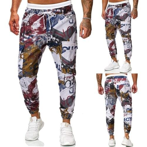 2019 European Code Autumn and Winter New Mens Fashion Color Printing Overalls Beam Trousers Mens Cotton Comfortable Sweatpants